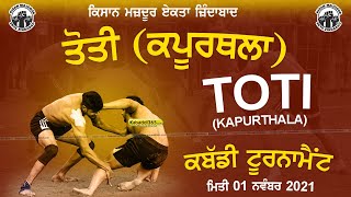 Toti (Kapurthala) Kabaddi Tournament 01 Nov 2021