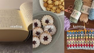 vlog｜趣味で癒された日🌼ｼﾞｬﾑｻﾝﾄﾞｸｯｷｰを焼く.のんびり本を読む.かぎ針でﾌﾞﾗﾝｹｯﾄを編む🥨