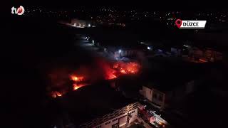 Düzce’deki Fabrika Yangını Havadan Görüntülendi