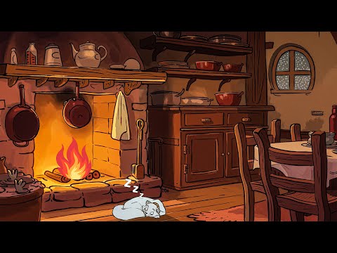 1920's cozy cottage with oldies playing in another room for relaxation (fireplace sounds)