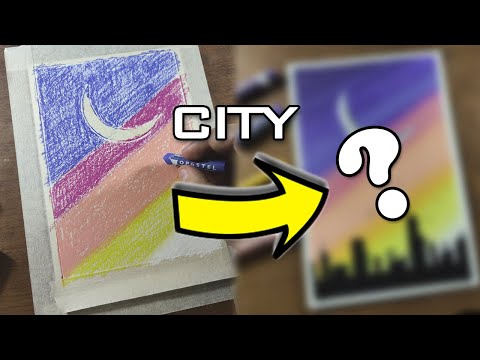 How to Draw City Skyline at Night with Oil Pastels - For Beginners (Easy)