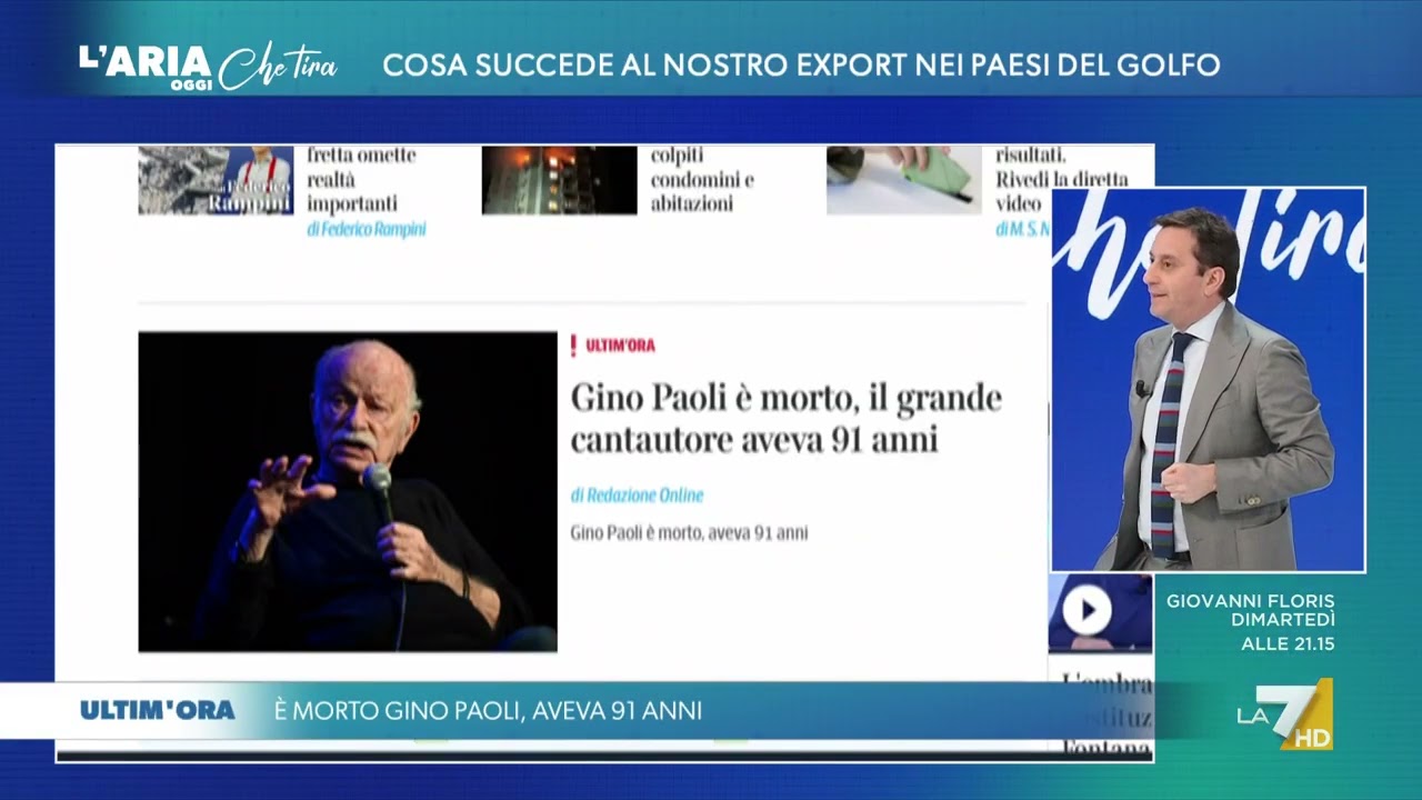 Gino Paoli è morto, l'annuncio in diretta di David Parenzo: "Una notizia triste per tutti ...