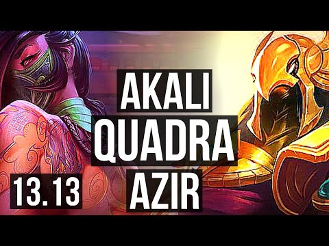 AKALI vs AZIR (MID) | Quadra, 74% winrate, Legendary, 16/3/2 | KR Master | 13.13