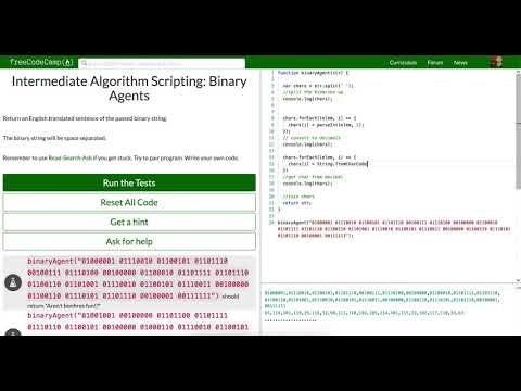 Lets Play Free Code Camp Intermediate Algorithm Scripting Binary Agents