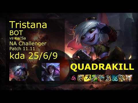 Tristana ADC & Leona vs Kai'Sa & Gragas - NA Challenger 25/6/9 Patch 11.11 Gameplay