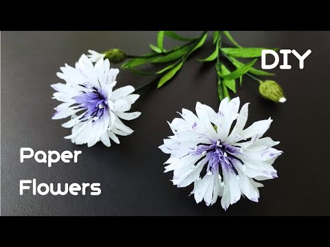 How to Make Beautiful White Cornflower Paper Flowers🌺2023-10-02 #DIYPaperflowercraft #homedecoration
