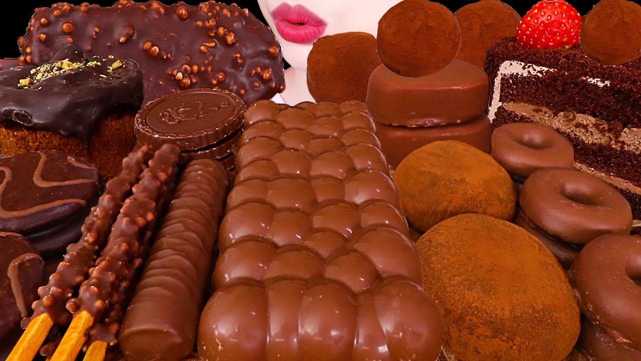 ASMR MUKBANG｜CHOCOLATE PARTY *ICE CREAM, MOCHI, CAKE, SNOWBALL, TICO 초콜릿파티 *아이스크림, 초코떡, 두바이, 스노우볼 먹방