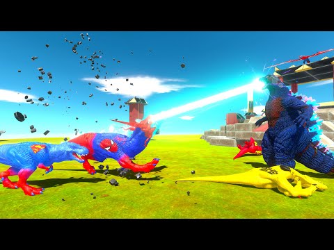 ARBS DINOSAUR TOURNAMENT vs HULK + SUPERMAN + VENOM  -  Animal Revolt Battle Simulator