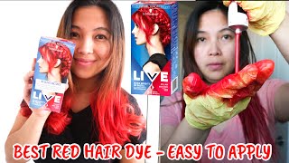 RED HAIR DYED AT HOME USING SCHWARZKOPF LIVE RED PILLAR BOX