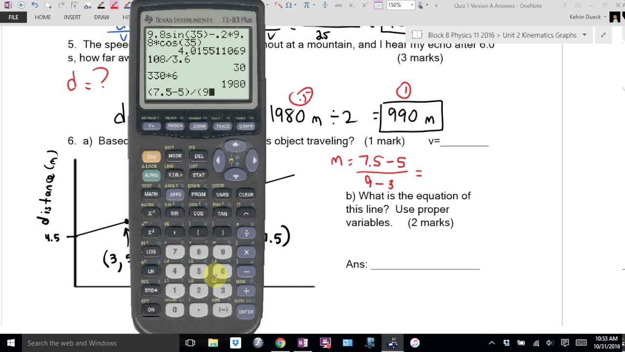 Physics 11 Answers to Unit 2 Quiz 1