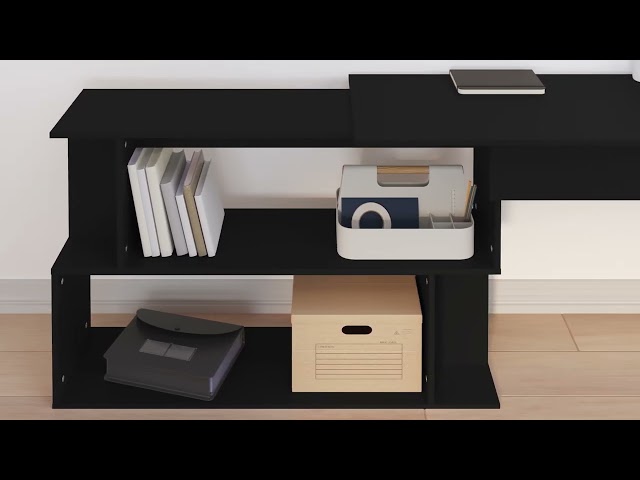 Vidéo teaser pour 801099 vidaXL Corner Desk Black 200x50x76 cm Engineered Wood
