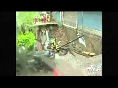 Man falls into collapsed road: On tape