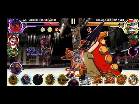 Skullgirls Mobile: vs 500% beefed up Dream Band. Rogue Agent with Heads ON