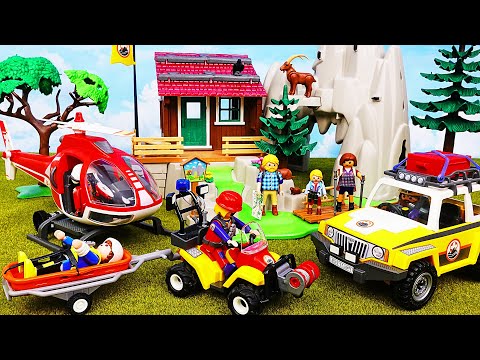 Emergency Patient~! Go Playmobil Mountain Rescue Quad Truck Helicopter #ToyMartTV