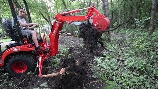 Kubota BX23S BXPANDED Backhoe Thumb - First Use - Stump Removal
