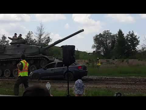 M60 Patton crushes a car