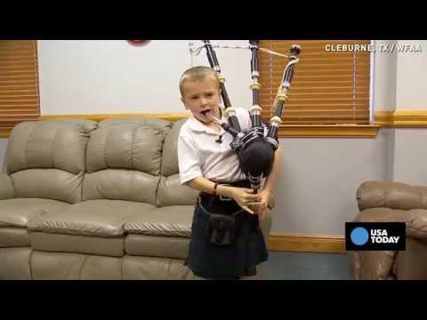 Self-taught 7-yr-old shocks family with bagpipe skills