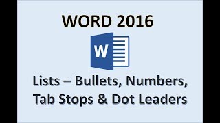 Word 2016 - Bullet Points Tab Stops & Numbering - How to Add Put Insert Use Bullets in Microsoft MS