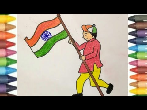 A boy holding Indian flag 🇮🇳/independence day drawing easy step by step /Republic Day drawing l