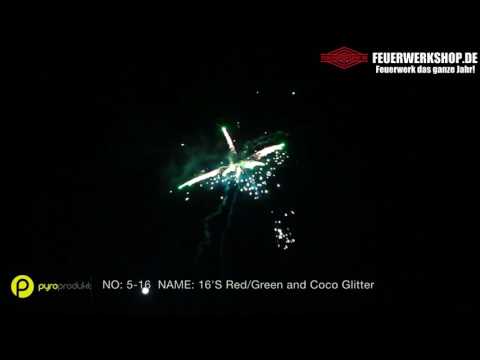 Pyroprodukt Feuerwerksbatterie 5-16 - Red/Green and Coco Glitter