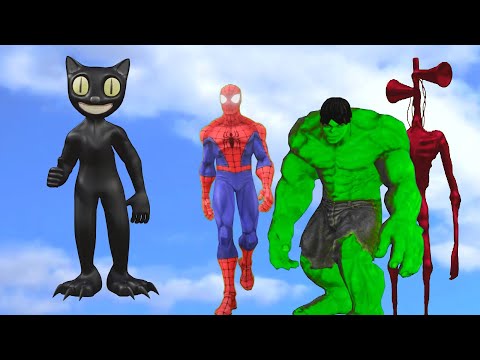 Team Hulk , Team Spider Man, Siren Head vs Cartoon Cat