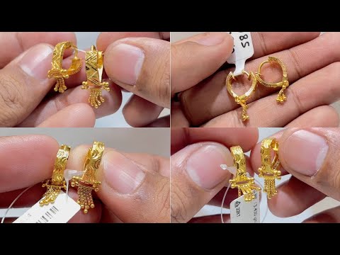 Latest Gold Hoop Earrings designs with weight and price | Hanging Bali designs
