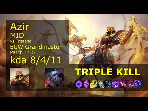 Azir Mid vs Tristana - EUW Grandmaster 8/4/11 Patch 11.5 Gameplay