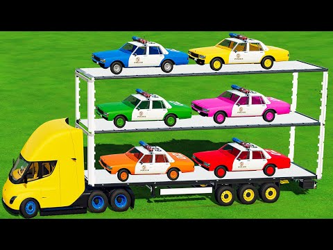 Road Traing Of Colors! Transporting Soccer Balls & Police Cars with Trains! - Farming Simulator 22