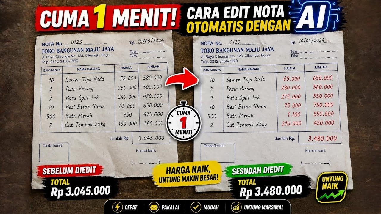 Cuma 1 Menit! Cara Edit Harga Nota Otomatis dengan AI