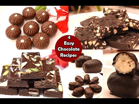 4 Easy Chocolate Recipes-Chocolate peda, almond bark, chocolate burfi, coconut bounty chocolate