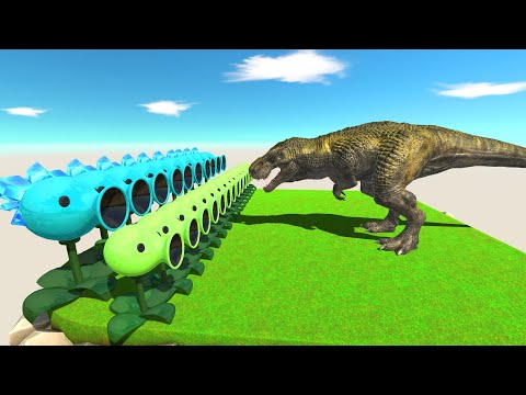 Snow Pea and Peashooter vs Dinosaurs T-Rex - Animal Revolt Battle Simulator