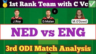 NED vs ENG 3rd ODI Dream11 Team Analysis, ENG vs NED Dream11 Prediction, NED vs ENG Dream 11 Today