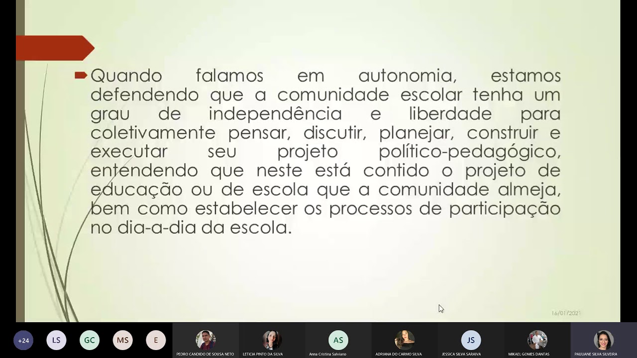 GESTÃO PARTICIPATIVA E AUTONOMIA DA ESCOLA   PARTE 01