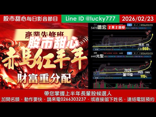 0223【甜心盤後節目】【赤馬紅羊先修班帶您掌握上半年長輩股侯選人】金馬年累計13支長輩股，德宏10倍、穎崴五倍、台光電三倍