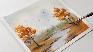 Watercolor Painting for Beginners | Autumn Landscape Scenery | Step by Step Painting Tutorial