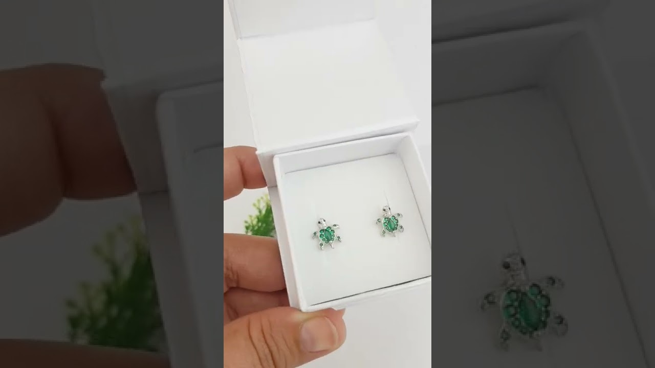 Srebrne kolczyki sztyfty wkrętki żółwie - Zircone