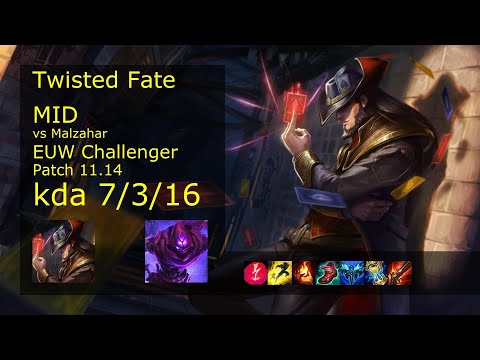 Twisted Fate Mid vs Malzahar - EUW Challenger 7/3/16 Patch 11.14 Gameplay