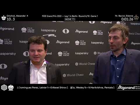 Alexander Grischuk and Etienne Bacrot after round 6 of the FIDE Grand Prix 2022 in Berlin