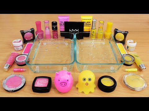 Mixing Makeup Eyeshadow Into Slime ! Pink vs Yellow Special Series Part 26 Satisfying Slime Video Video