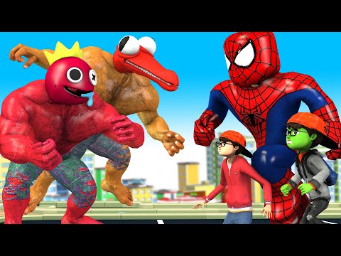 Avengers Good Nick transform Spider Man vs Team Rainbow Friend (blue) rescue Papa - Scary Teacher 3D