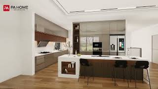 Modern Antique Cream Kitchen Cabinets with Wood Floor