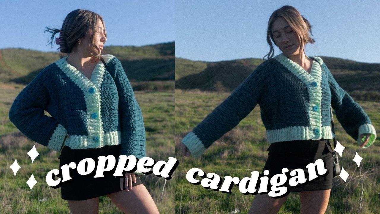 crochet crop cardigan 💙 | crochet with me + tutorial ✨