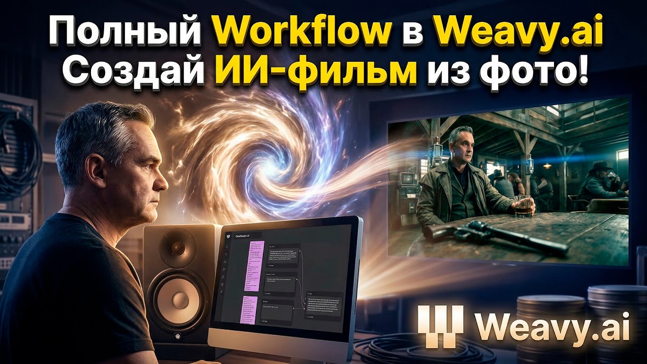 Как создать ИИ-фильм из 1 фото? Полный Workflow в Weavy.ai (Kling 3.0 + Nano Banana Pro)