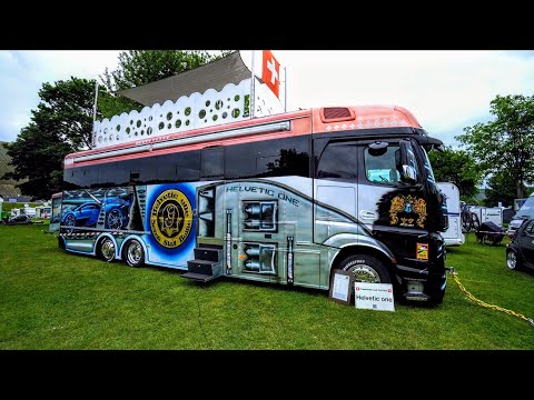 Longest motorhomes in the world: 13.6m Mercedes Actros with car garage, roof terrace slideout
