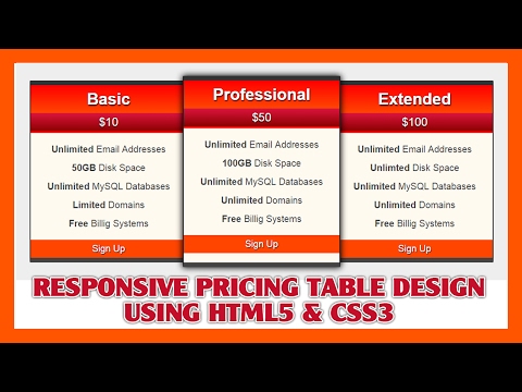 Responsive Pricing Table Using HTML5 CSS3 | Web Design | Pure CSS3 Responsive Design