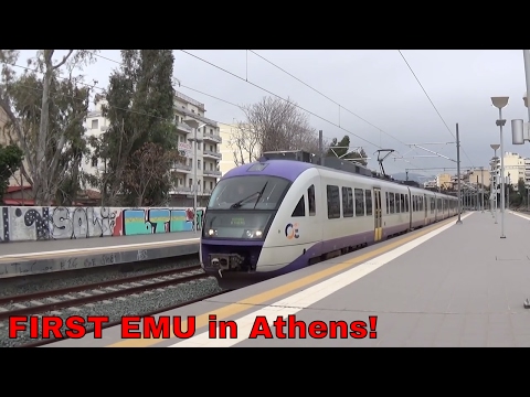 First ELECTRIC train in Athens station -  Siemens Desiro EMU on test run (08/02/17)