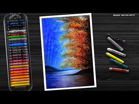 How to draw Easy Dark Lake forest / Drawing for Beginners / Oil pastel / #301