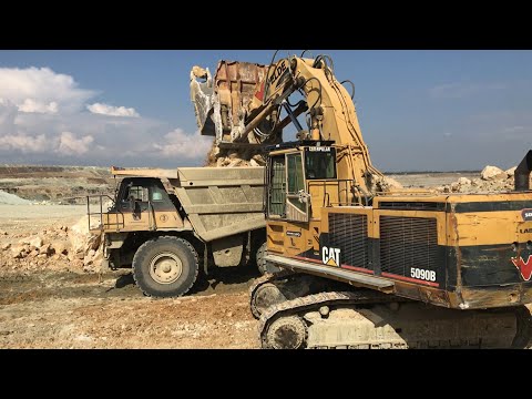 Caterpillar 5090B Shovel Excavator Loading Caterpillar Dumpers - Sotiriadis/Labrianidis Mining