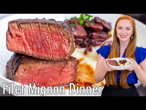 The Best Filet Mignon Steak Dinner | with Garlic Parmesan Potatoes & Red Wine Mushrooms