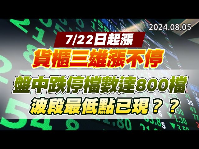 20240805《股市最錢線》#高閔漳 “7/22日起漲，貨櫃三雄漲不停””盤中跌停檔數達800檔，波段最低點已現？？”